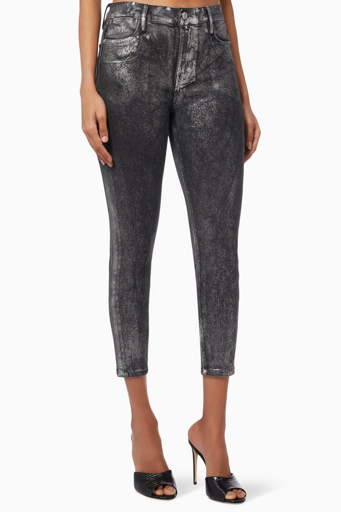 

Le High Skinny Crop Jeans in Metallic Cotton, Silver