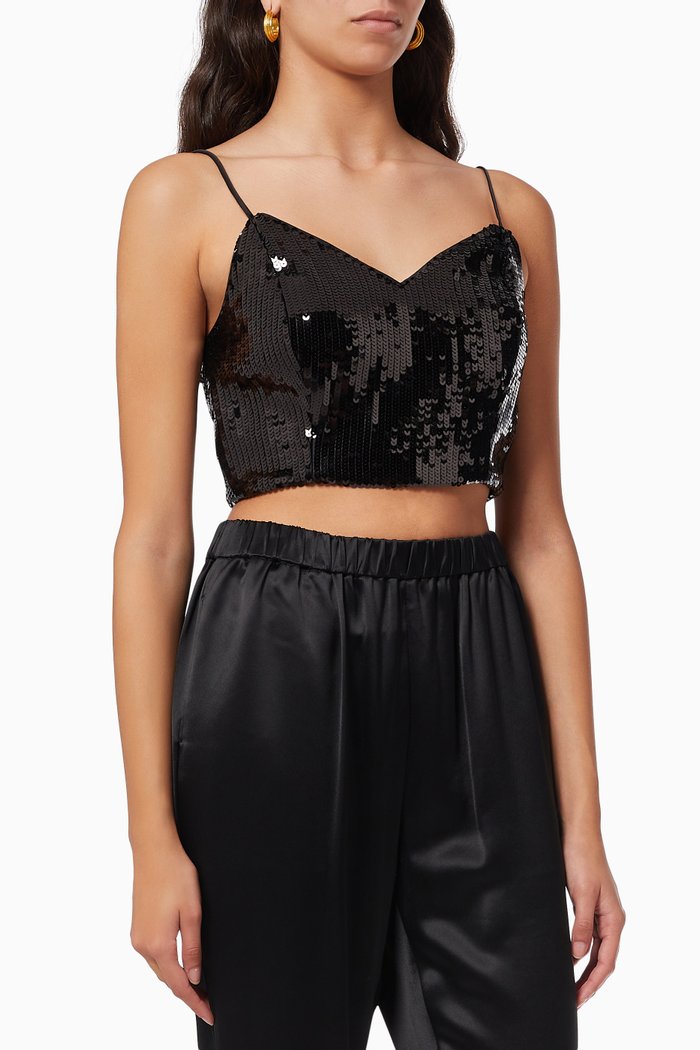 

Cropped Cami Top in Sequin, Black