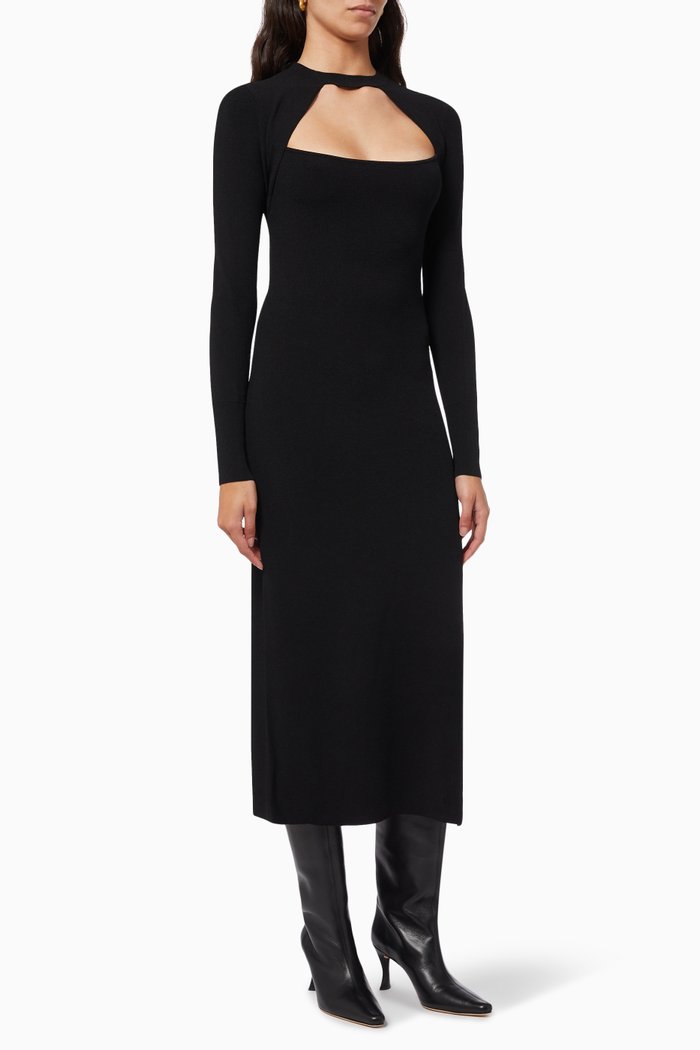 Cutout Sweater Dress in Rib-knit, Black