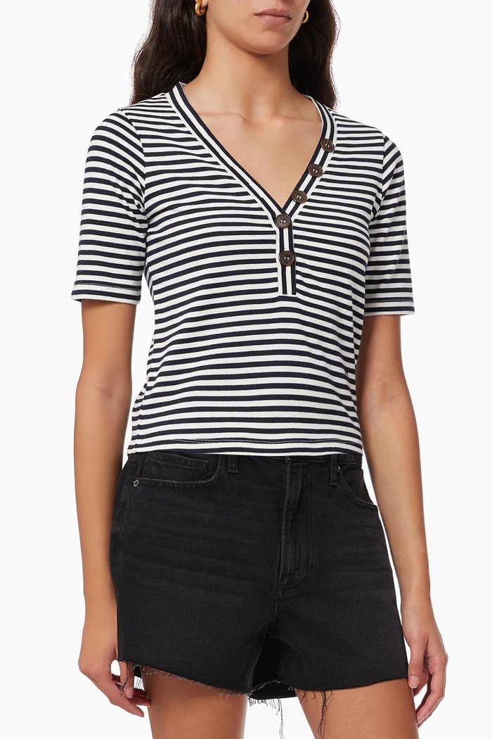 

Stripe Henley T-shirt in Jersey, Blue