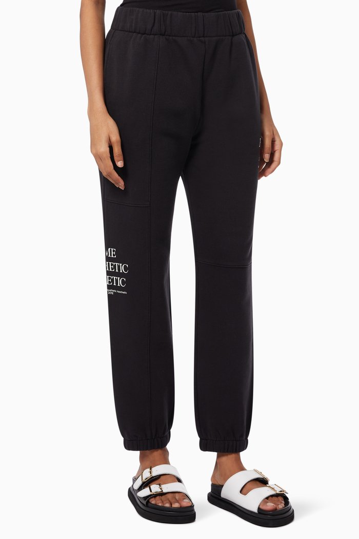 

Mixed Graphic Shirred Sweatpants in Jersey, Black