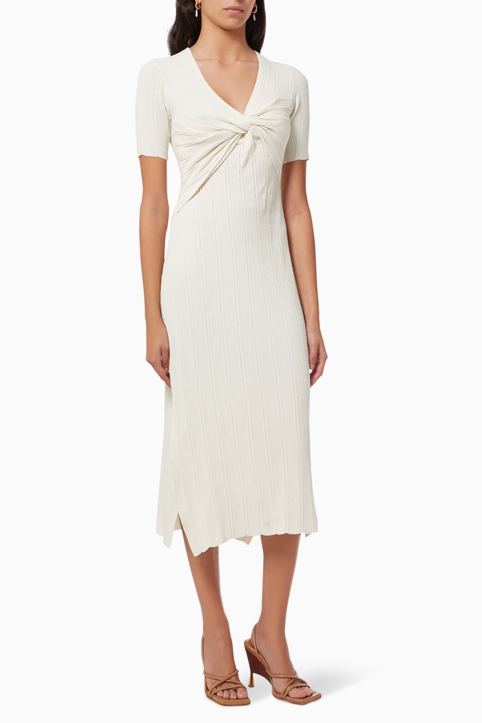 

Layered Wrap Sweater Dress in Rib-knit, Neutral
