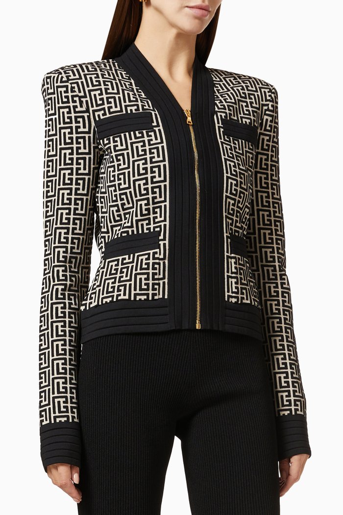 

Zip Jacket in Monogram Jacquard, White