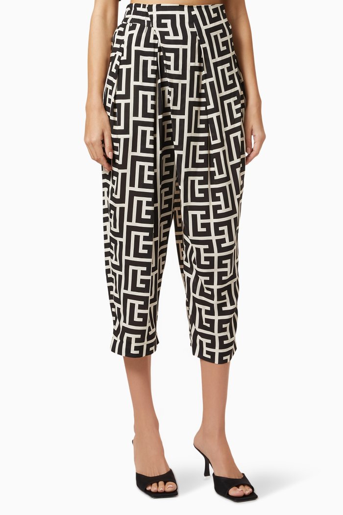 

Monogram Draped Crop Pants, White
