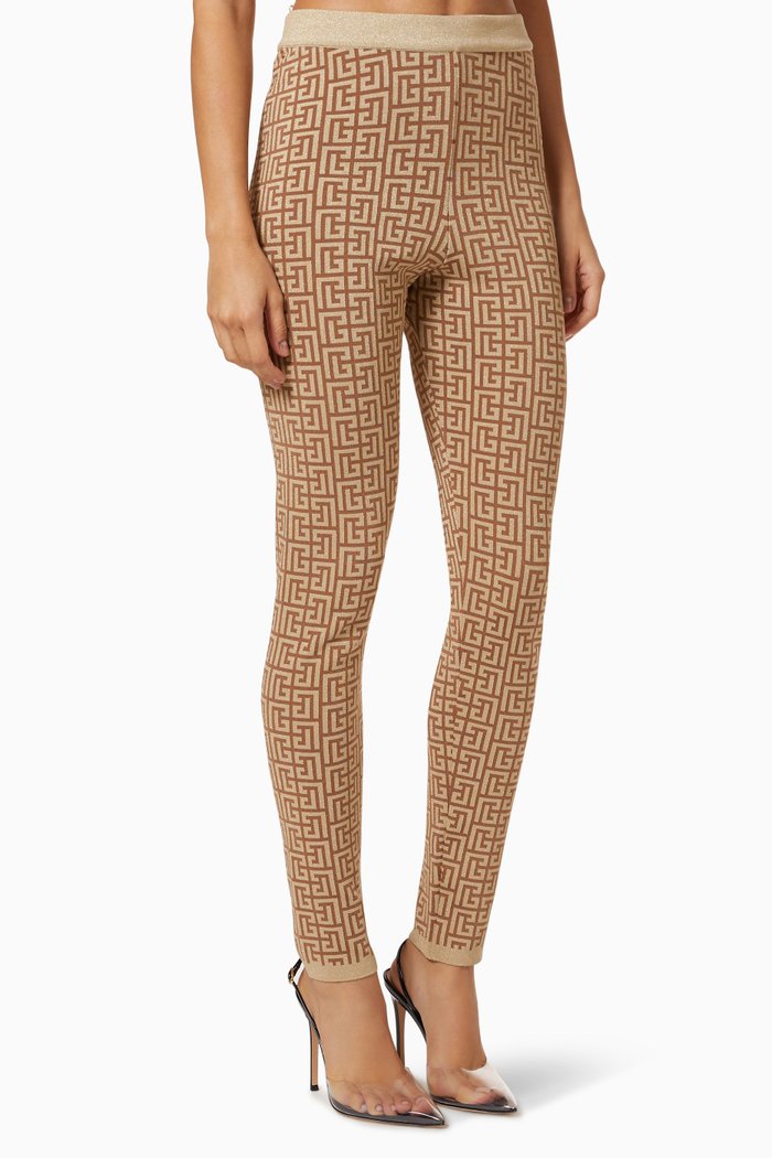

Glitter Monogram Leggings in Jacquard Knit, Gold