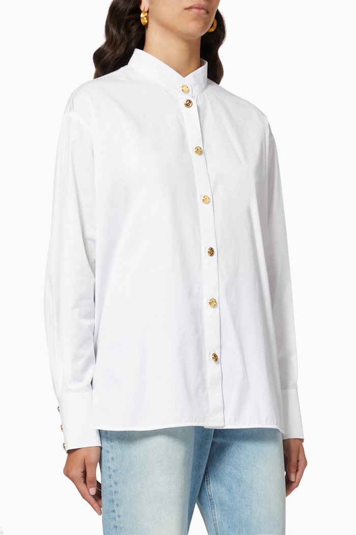 Embossed Button Shirt in Cotton Poplin, White