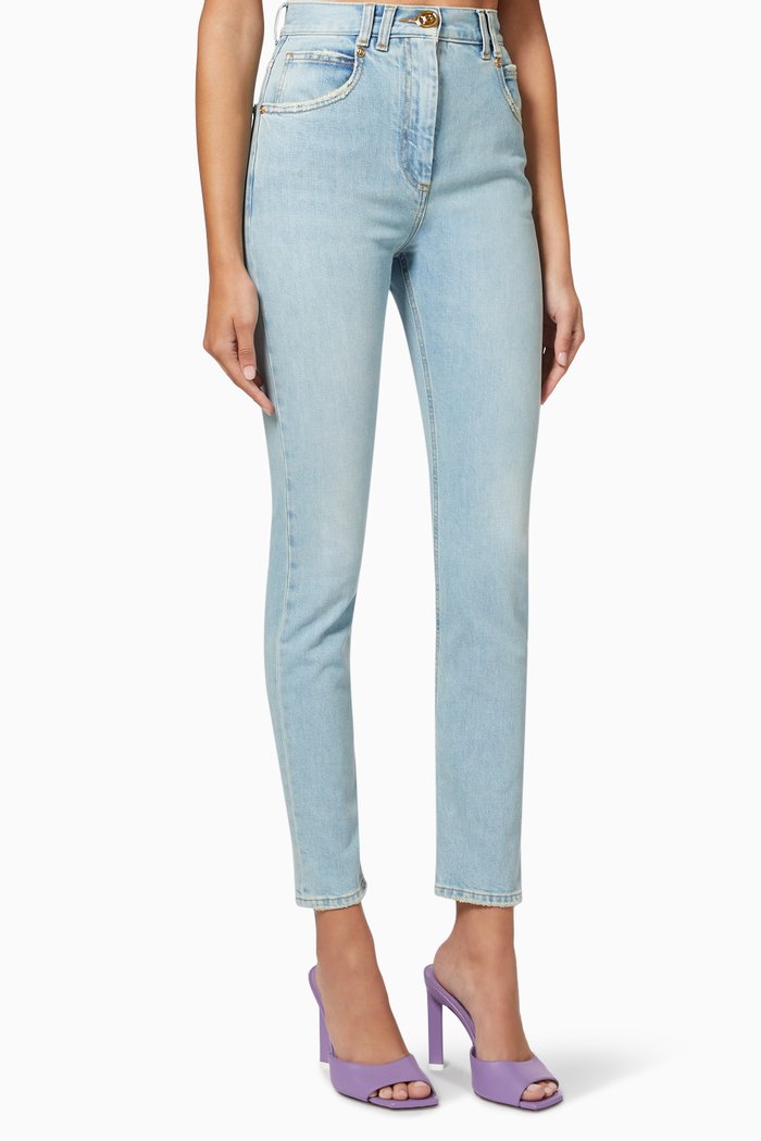 

Embossed Logo Skinny Jeans in Cotton Denim, Blue