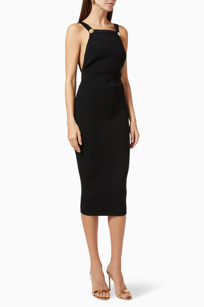 

Button Halter Dress in Wool Knit, Black