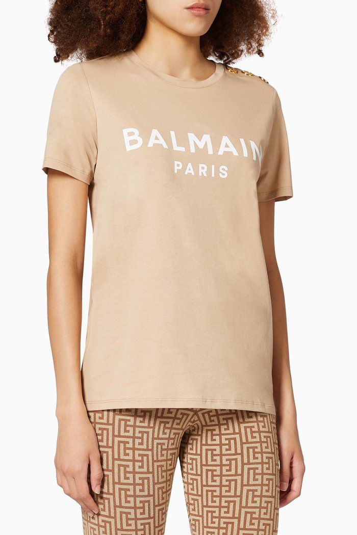 

Balmain Buttoned T-shirt in Cotton Jersey, Neutral