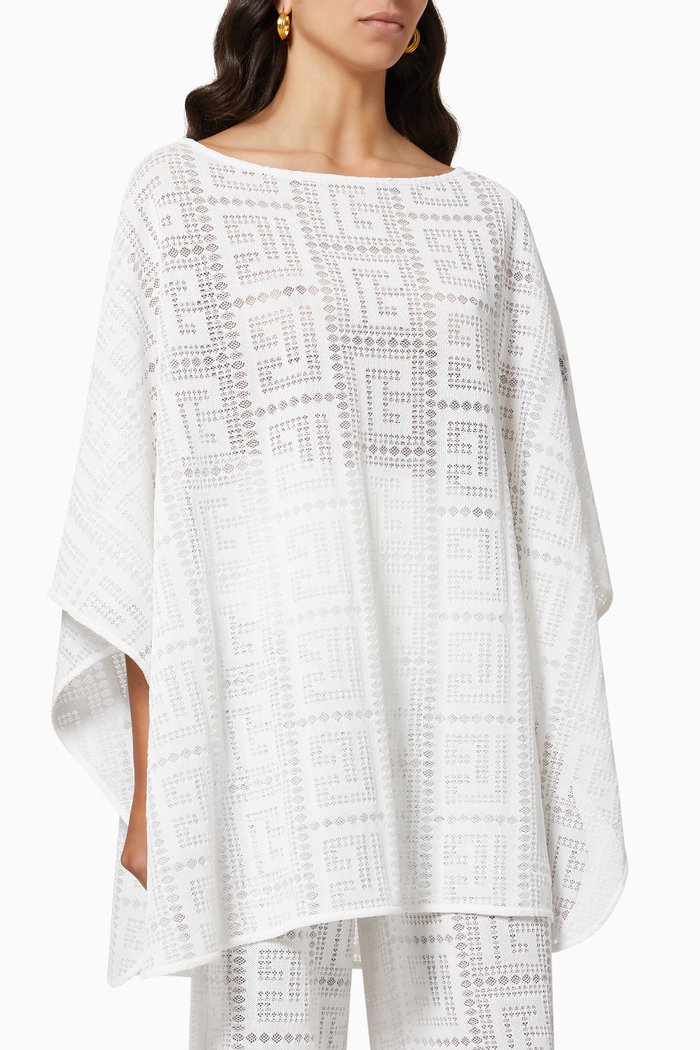 

Embroidered Monogram Poncho Top in Viscose Knit, White