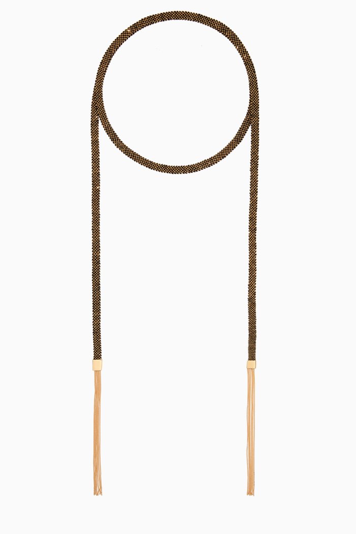 

x Ounass Sukar Scarf Wrap Necklace in Silk & 18kt Yellow Gold, Black