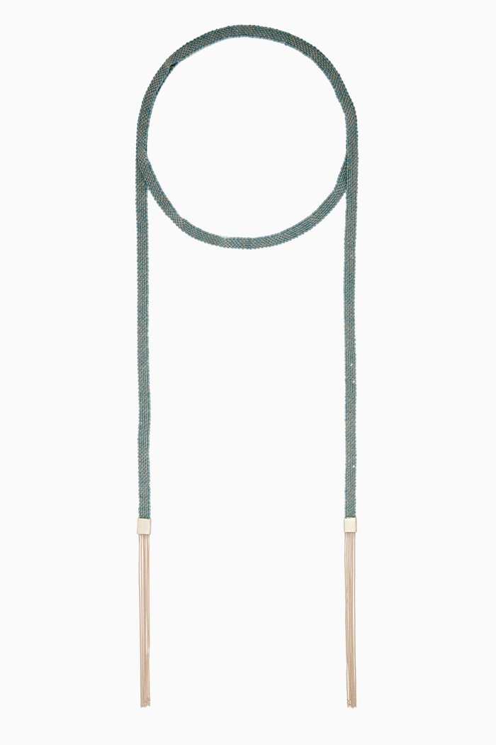 

x Ounass Sukar Scarf Wrap Necklace in Silk & 18kt Yellow Gold, Blue