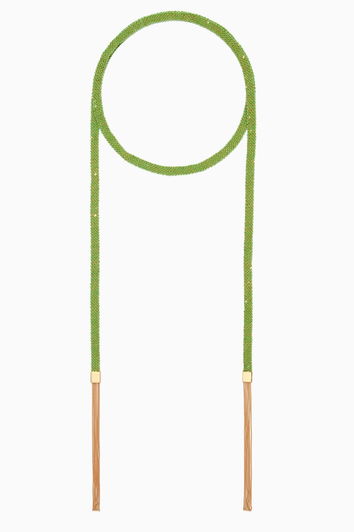 

x Ounass Sukar Scarf Wrap Necklace in Silk & 18kt Yellow Gold, Green