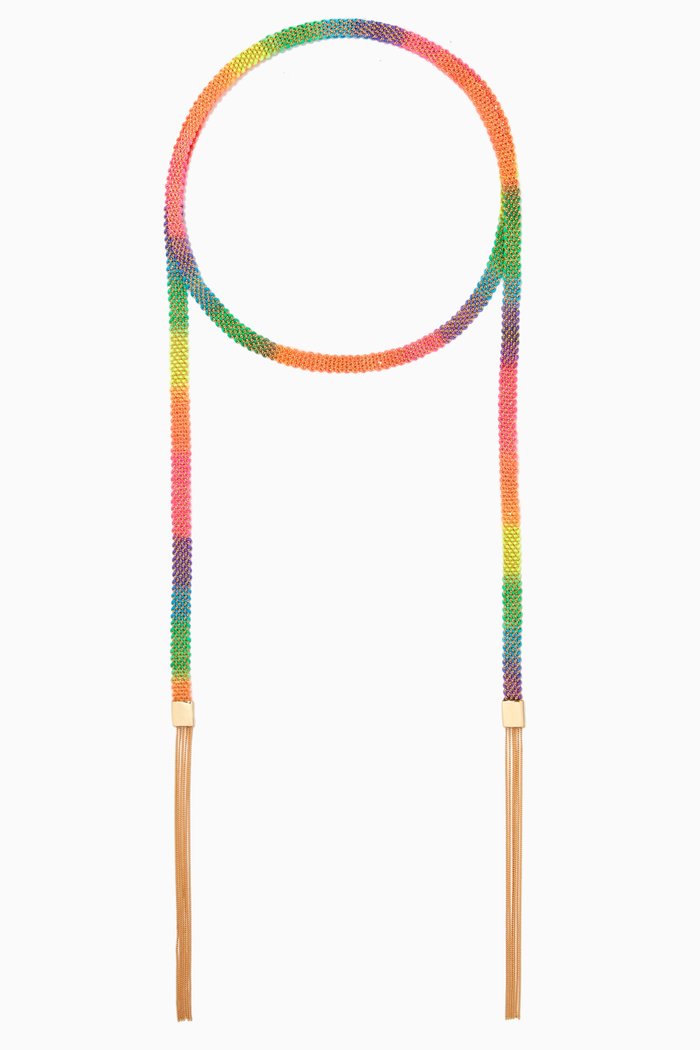 x Ounass Sukar Scarf Wrap Necklace in Silk & 18kt Yellow Gold, Multicolour