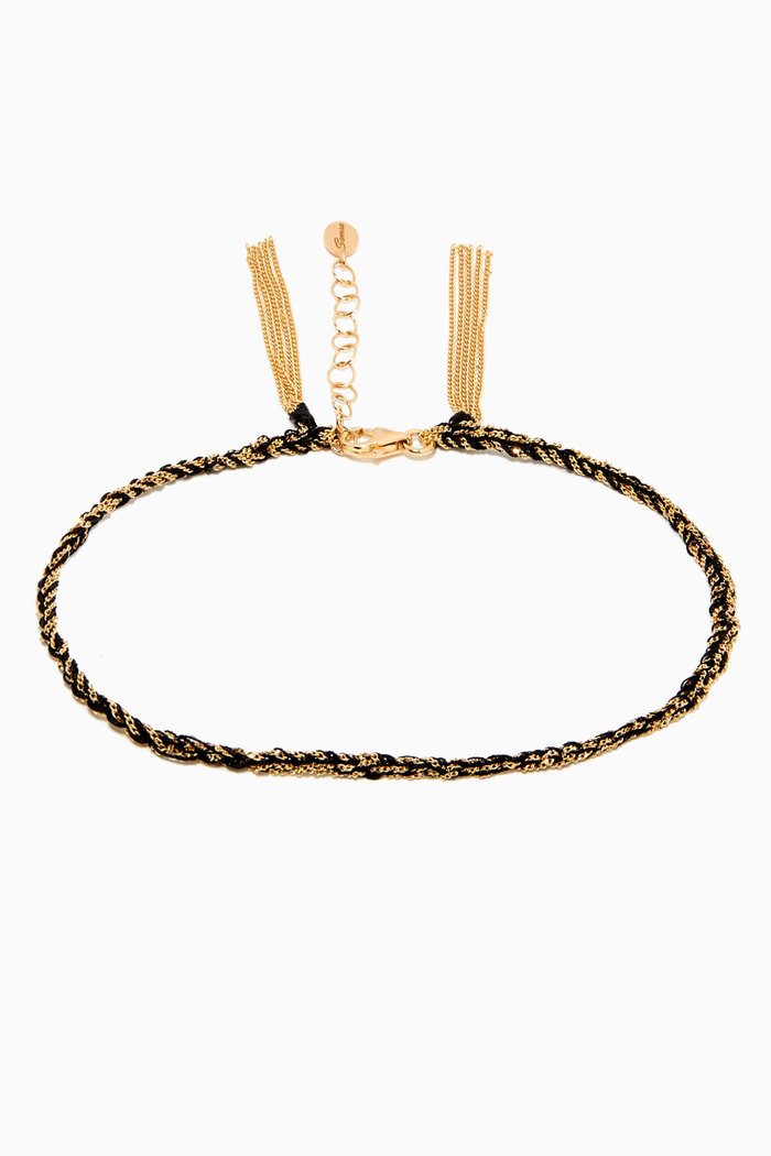

x Ounass Sukar Anklet in Silk & 18kt Yellow Gold, Black