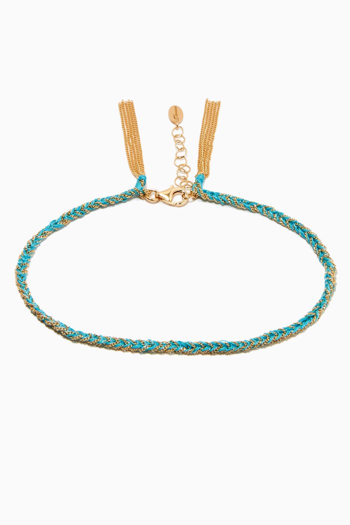 

x Ounass Sukar Anklet in Silk & 18kt Yellow Gold, Blue