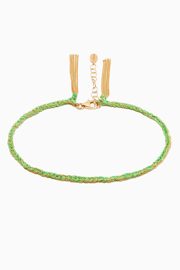 

x Ounass Sukar Anklet in Silk & 18kt Yellow Gold, Green