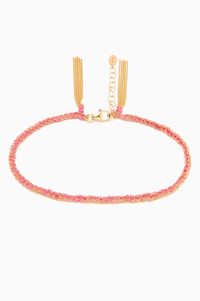 

x Ounass Sukar Anklet in Silk & 18kt Yellow Gold, Pink