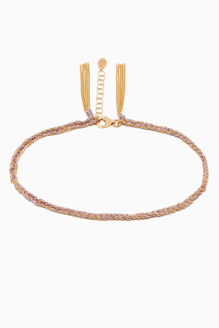 

x Ounass Sukar Anklet in Silk & 18kt Yellow Gold, Purple