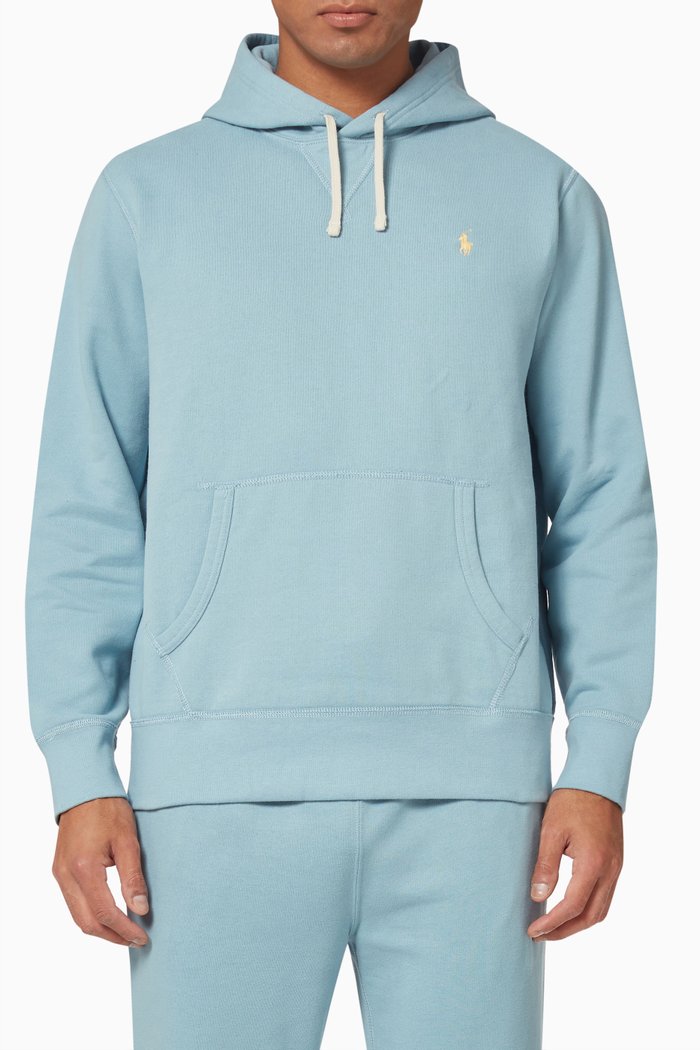 

Embroidered Logo Hoodie in Fleece, Blue