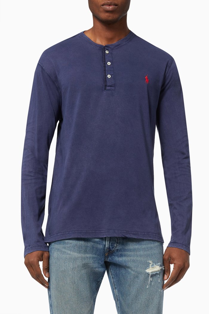 

Henley T-Shirt in Slub Cotton Jersey, Blue