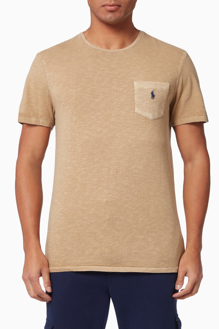 Slim Fit Pocket T-shirt in Cotton Blend Jersey, Neutral