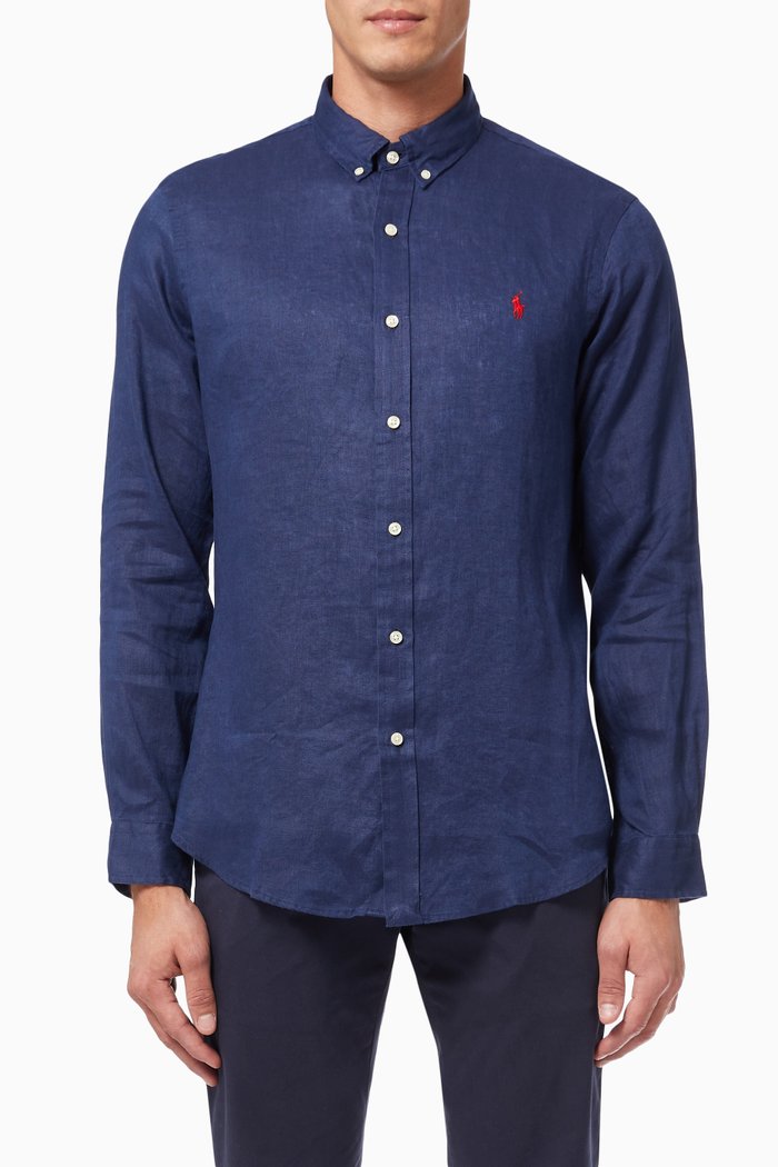 

Classic Fit Casual Shirt in Linen, Blue