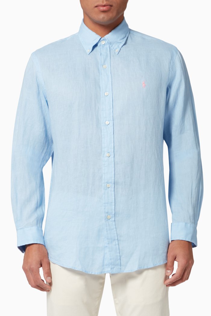 

Classic Fit Casual Shirt in Linen, Blue