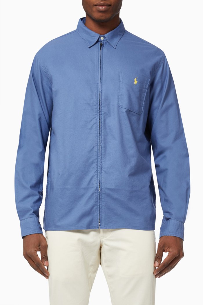 

Oxford Zip Overshirt in Twill, Blue