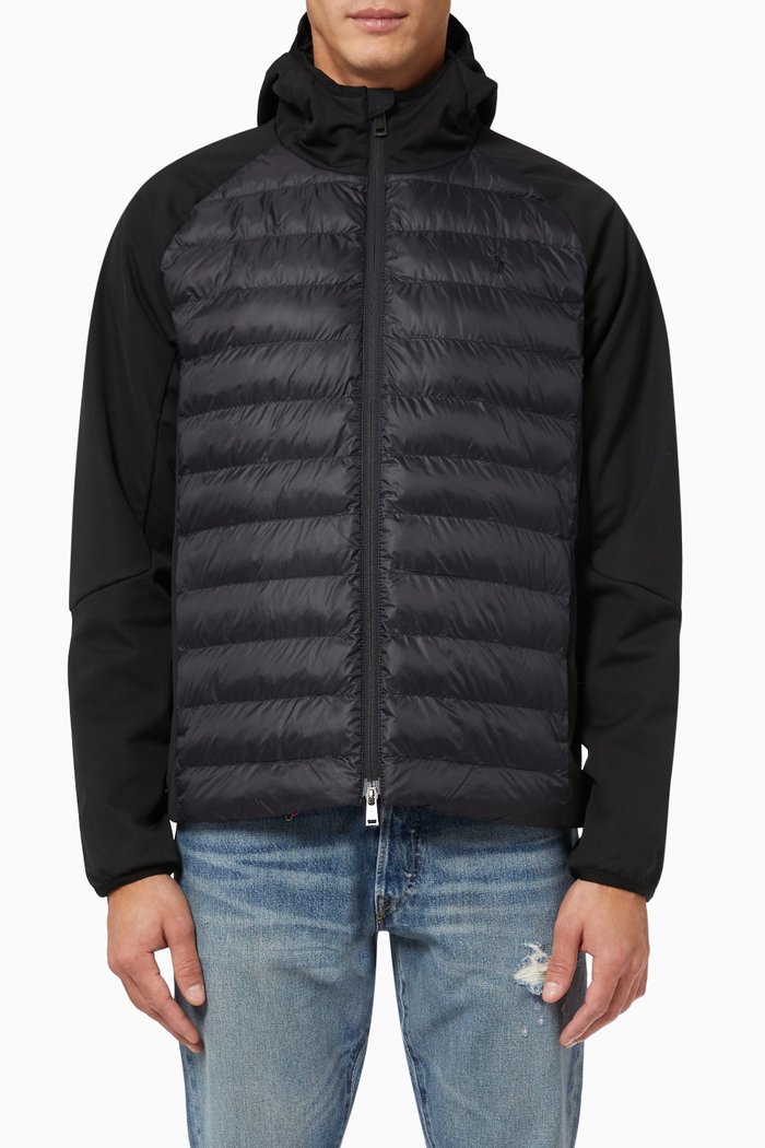 Hooded Hybrid Jacket in Polyester, Black