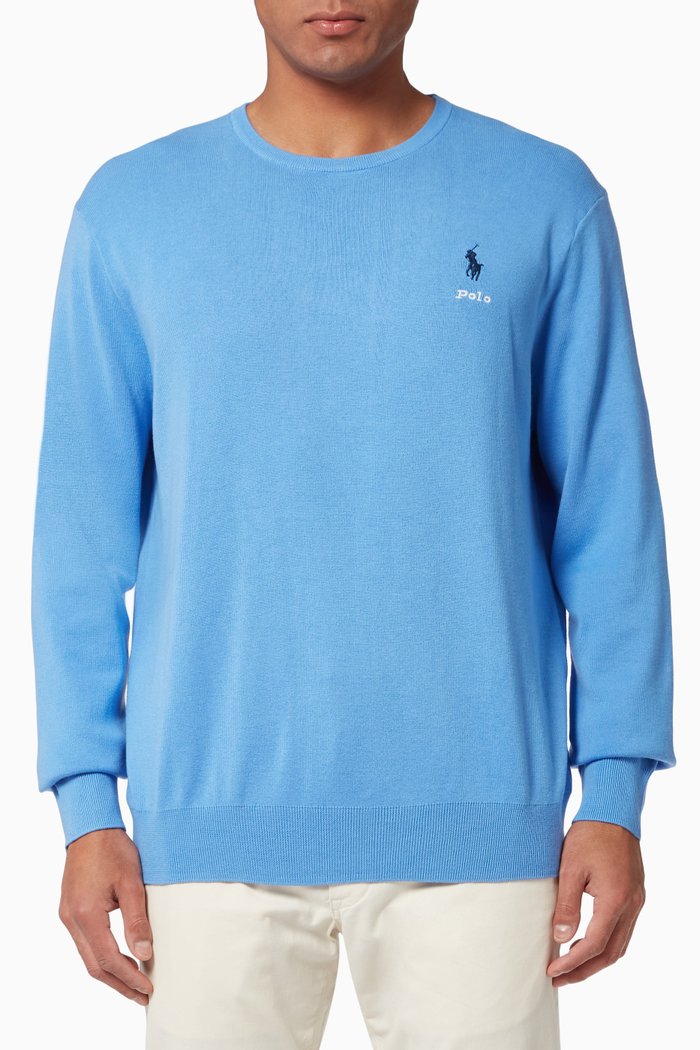 

Crewneck Jumper in Cotton Knit, Blue