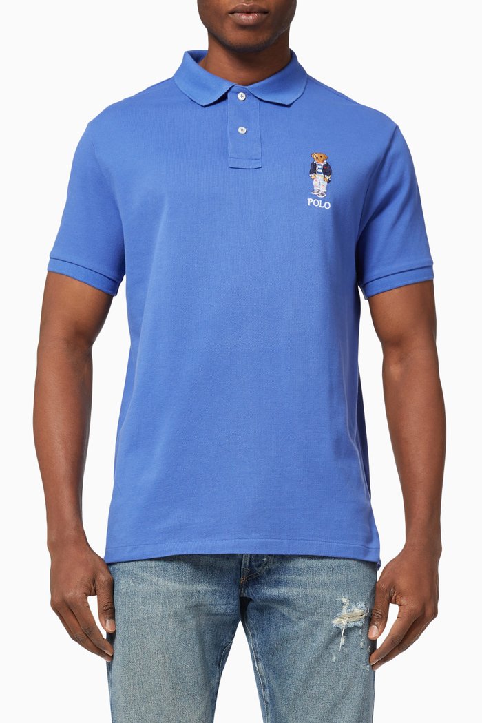Bear Polo Shirt in Cotton Piqué, Blue