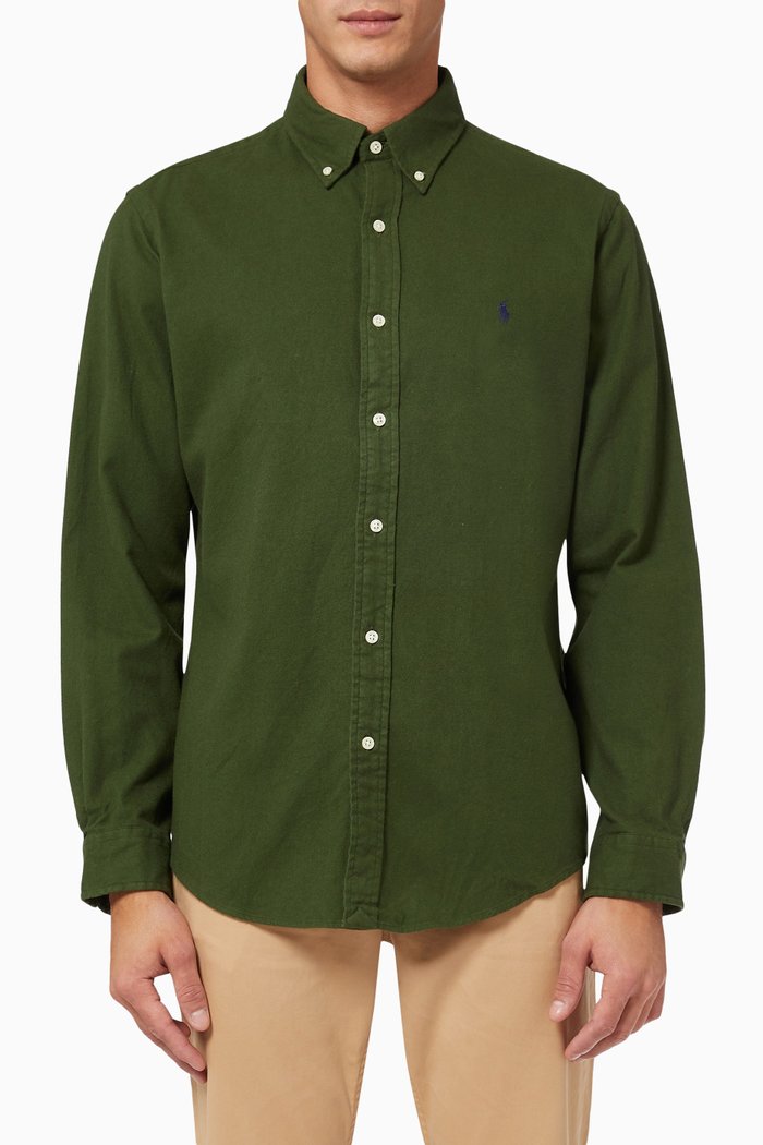 Custom Fit Shirt in Cotton Flannel, Green