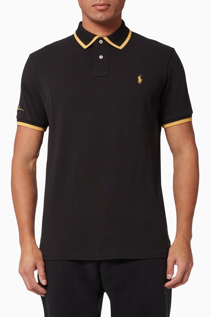 

Slim Fit Polo Shirt in Cotton Mesh, Black