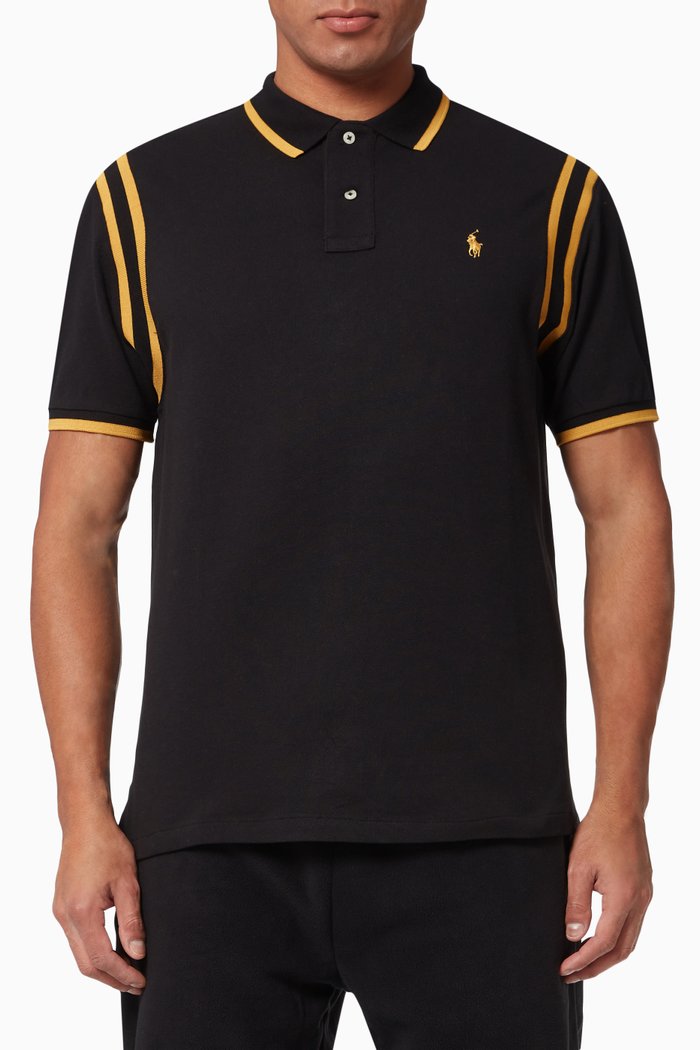 

Slim Fit Polo Shirt in Cotton Mesh, Black