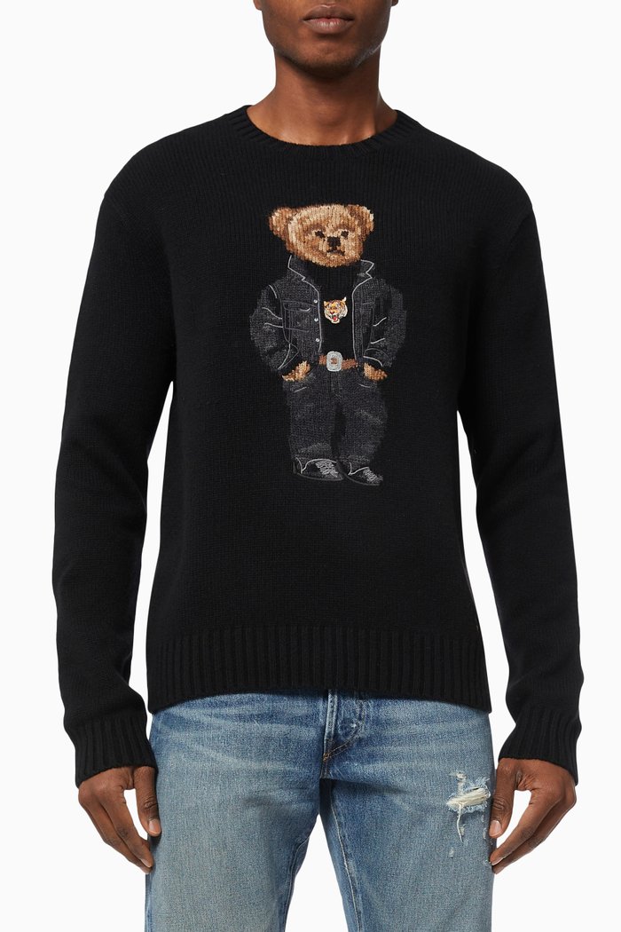 

Lunar New Year Polo Bear Jumper in Wool Knit, Black