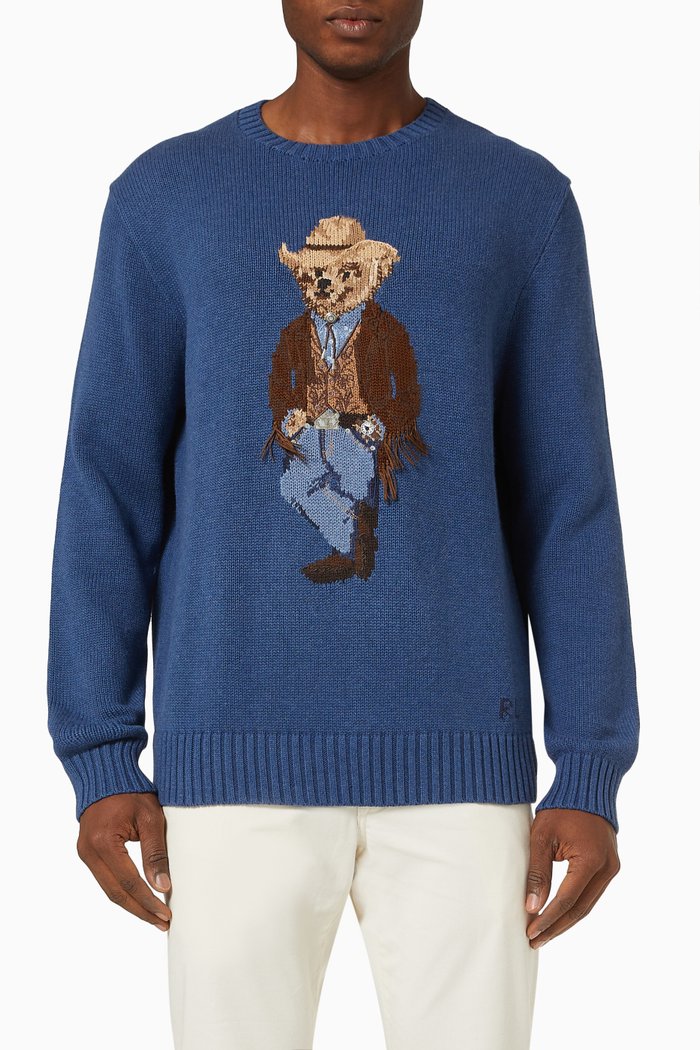

Polo Bear Sweater in Cotton, Blue