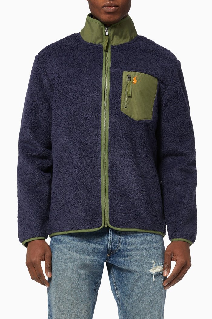 

Jacket in Hybrid Fleece, Blue