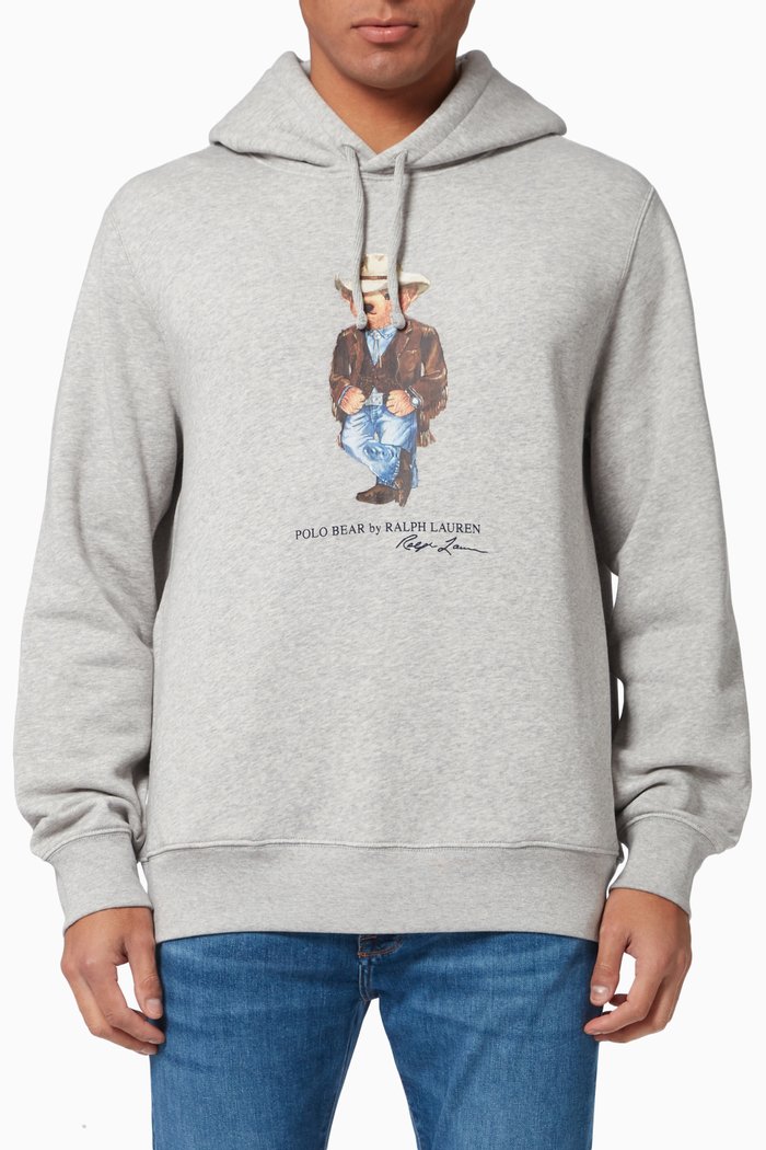 

Polo Bear Hoodie in Cotton Blend Fleece, Grey