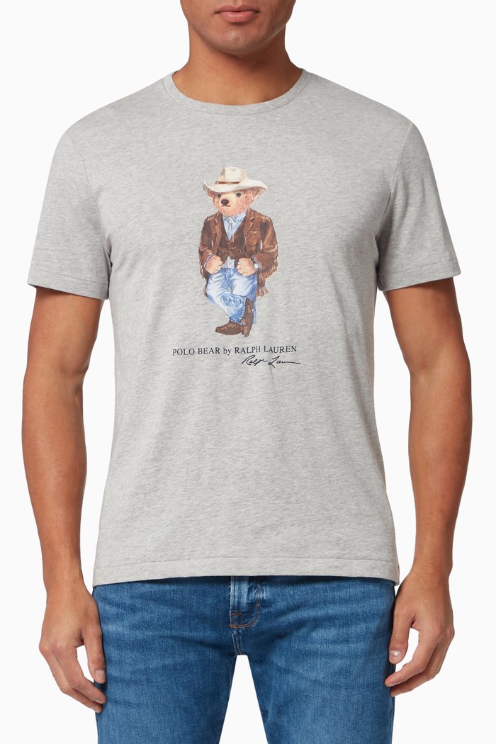 

Custom Slim Fit Polo Bear T-shirt in Cotton Jersey, Grey