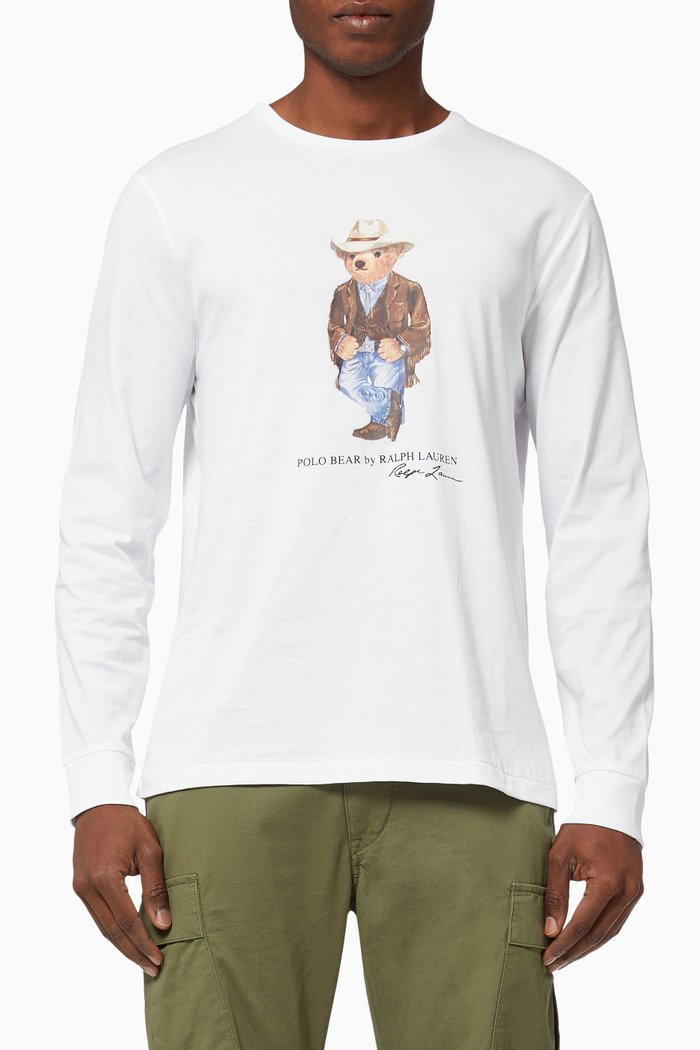 

Custom Slim Fit Polo Bear T-shirt in Cotton Jersey, White