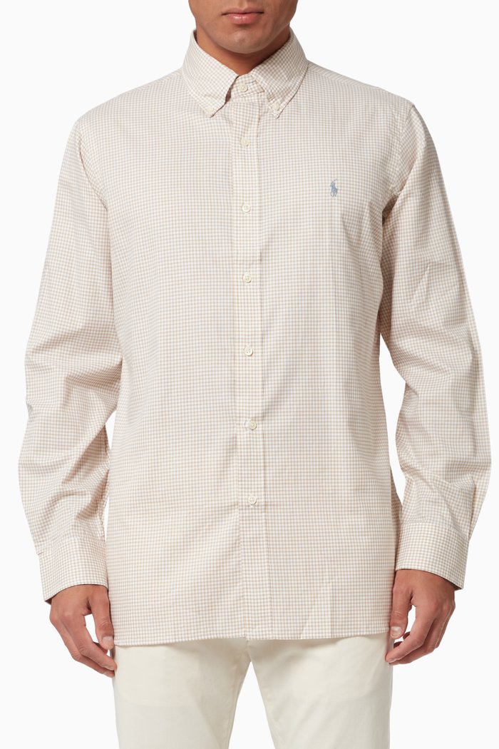 

Custom Slim Fit Checkered Shirt in Cotton Twill, Neutral