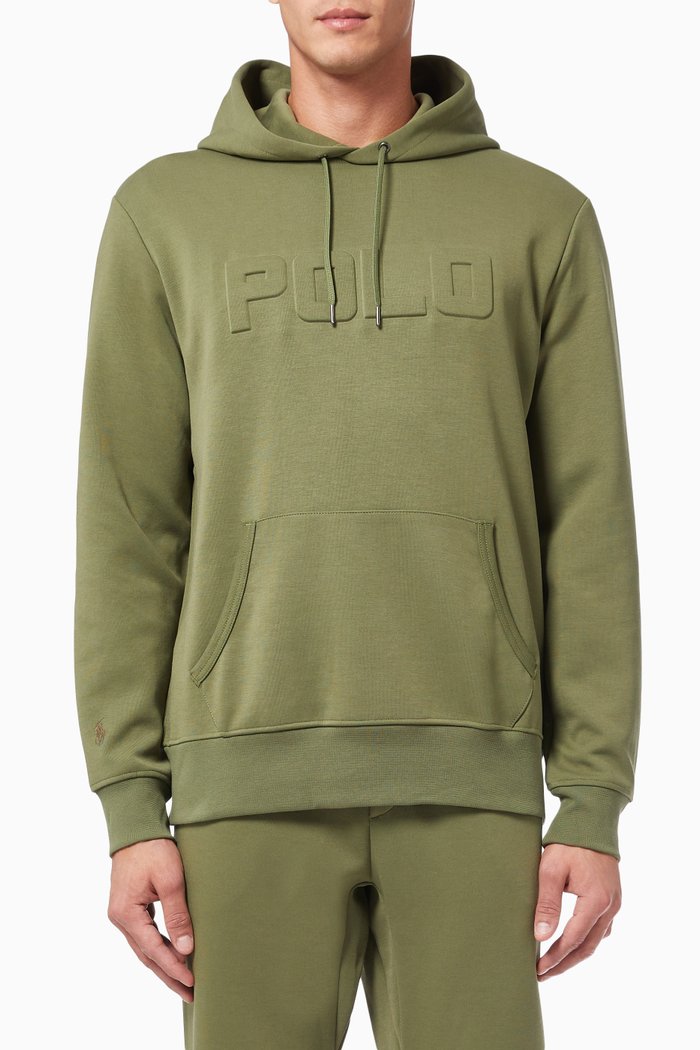 

Embossed Logo Hoodie in Cotton Blend, Green