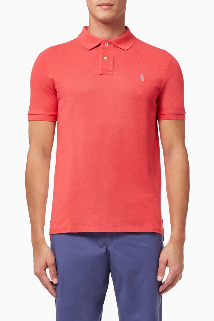 

Slim Fit Polo Shirt in Cotton Mesh, Red