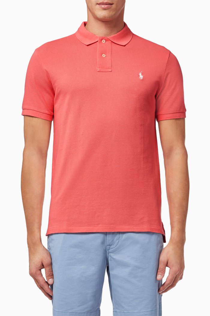 

Slim Fit Polo Shirt in Cotton Mesh, Red