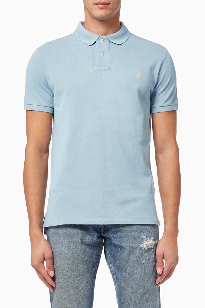 

Slim Fit Polo Shirt in Cotton Mesh, Blue