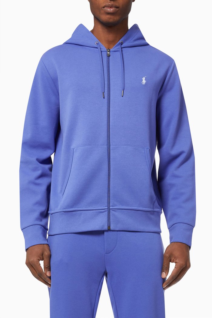 

Zip Hoodie in Double-Knit Mesh, Blue