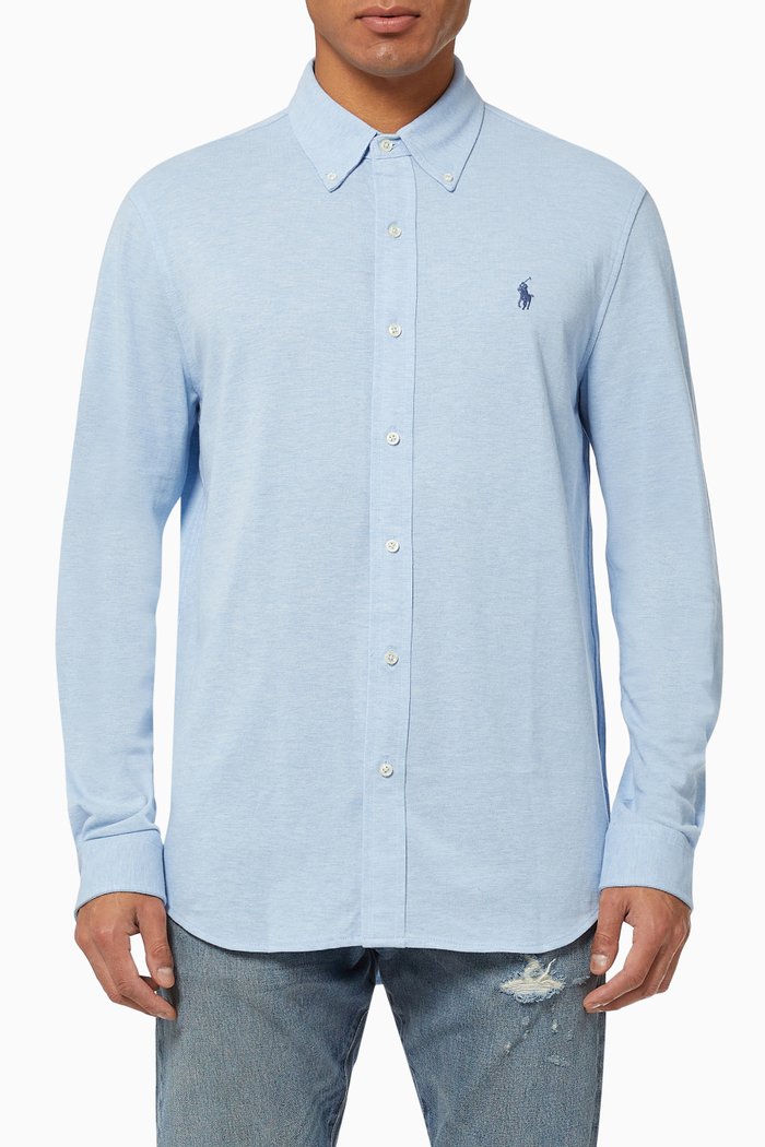 

Polo Logo Shirt in Featherweight Mesh Cotton, Blue