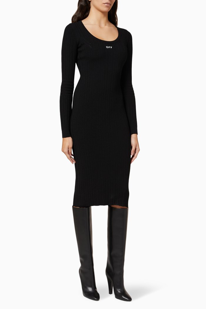 

Logo Dress in Ribbed Cotton, Black