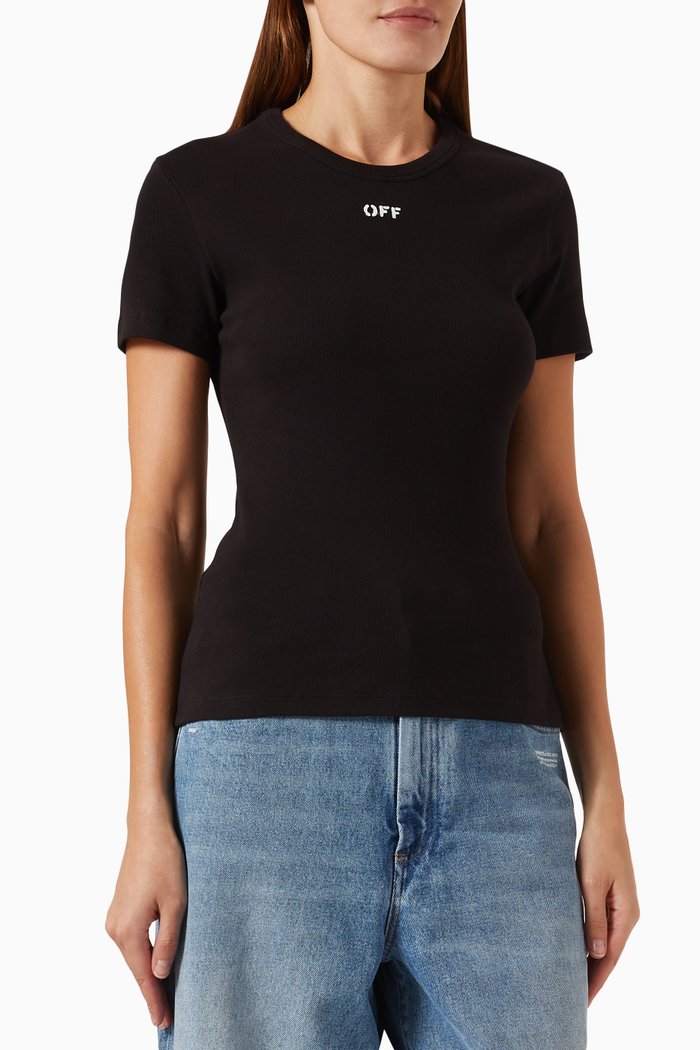 

OFF Stamp T-shirt in Ribbed Cotton, Black